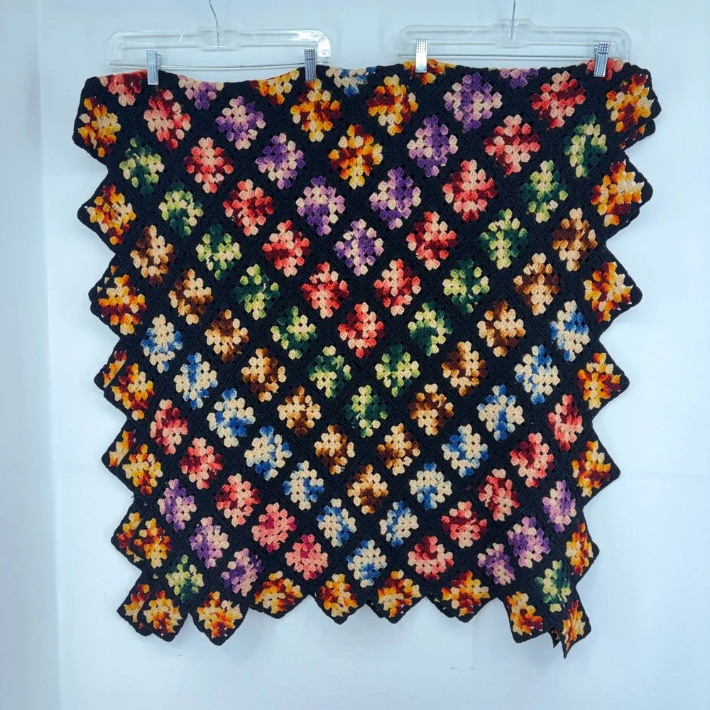 Vintage Handmade Granny Square Colorful Crochet Afghan 66